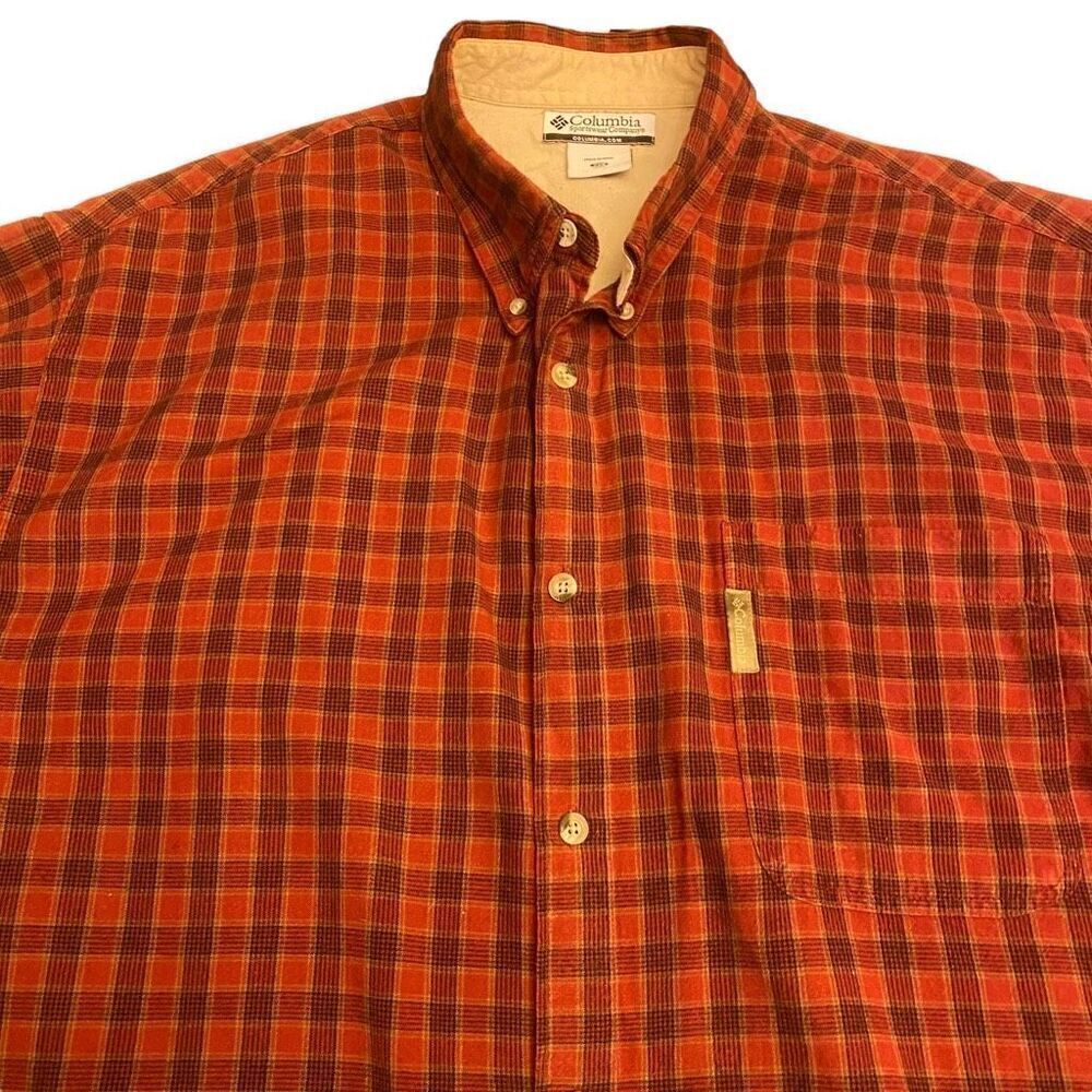 Columbia Sportswear Dark Red and Navy Plaid Button Down Shirt Sz 2XL